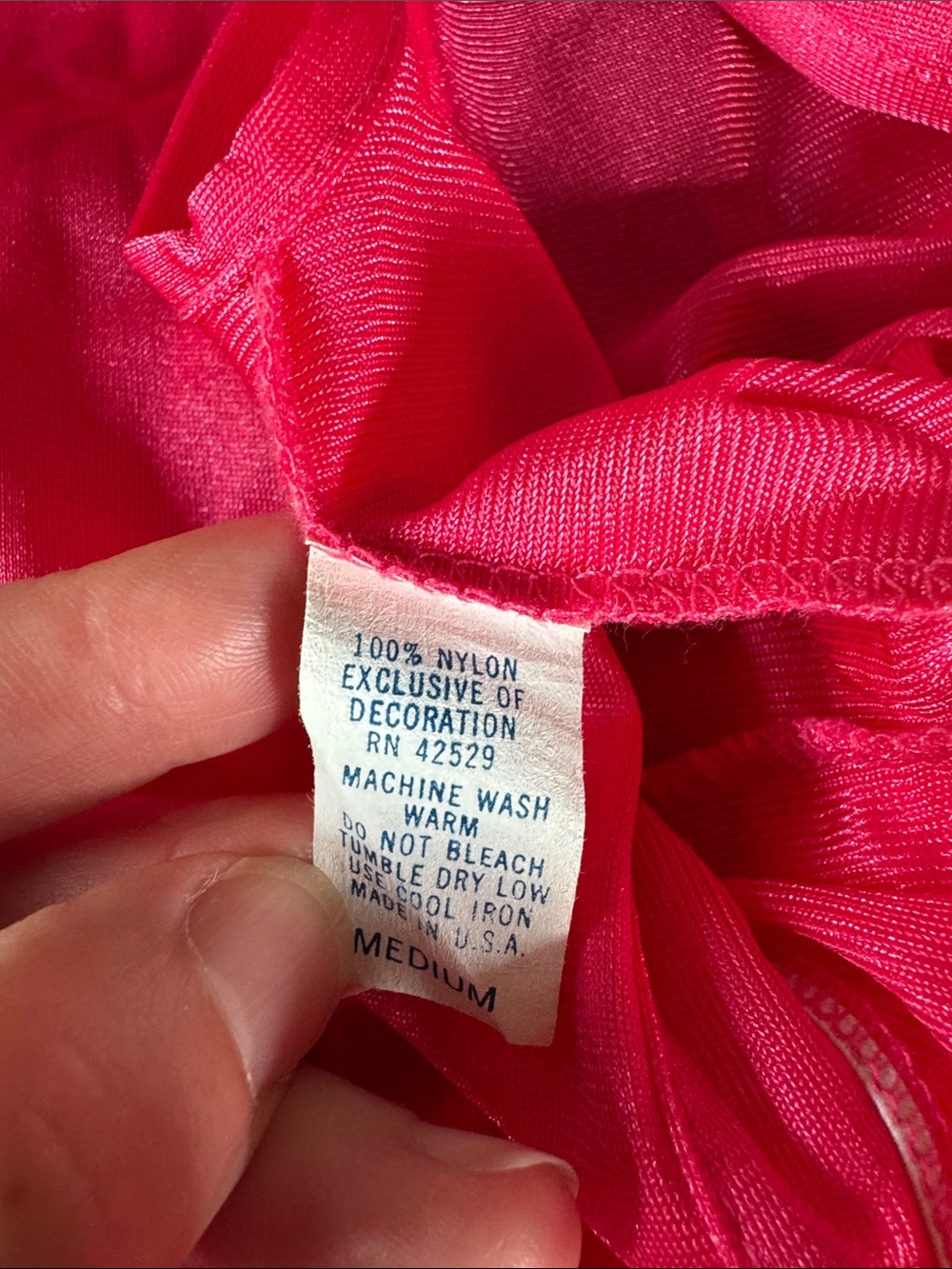 Vintage hot pink ruffled V-neck nylon slip dress Medium - Picture 8 of 9